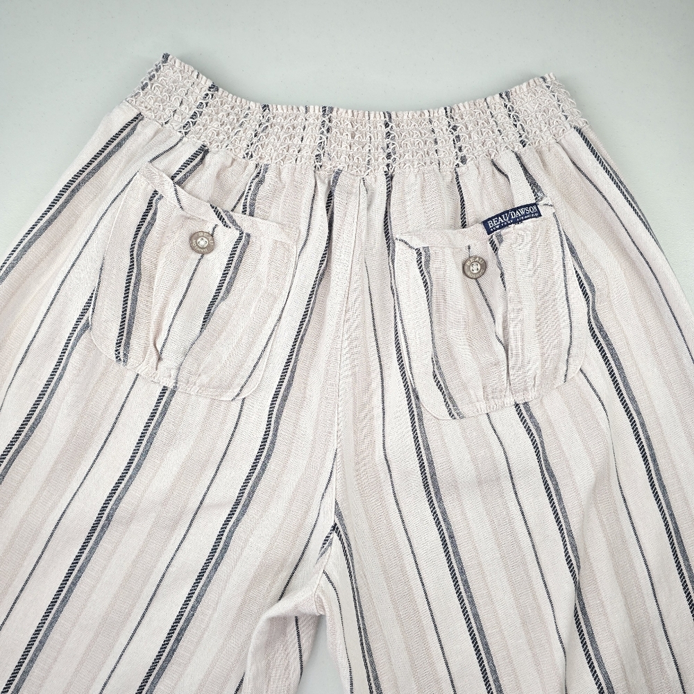 Beau Dawson Linen Blend Striped Smocked Waist Wide Leg Pants Beige/Black Size L - Picture 4 of 6
